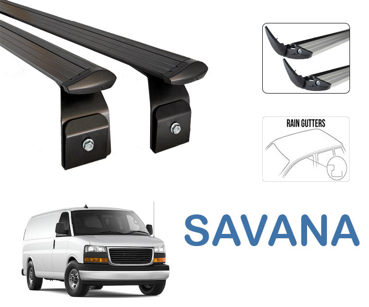 For GMC Savana 2000-2021 Roof Rack Cross Bars Metal Bracket Rain Gutters Alu Black For GMC Savana 2000-2021 Roof Rack Cross Bars Metal Bracket Rain Gutters Alu Black